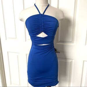 Shein blue ruched cutout halter dress